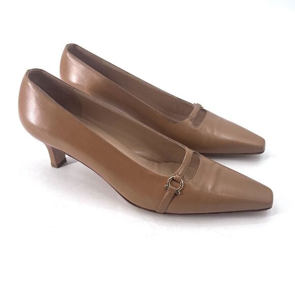 Salvatore Ferragamo Shoes - Salvatore Ferragamo Raffaella Brown Kitten Heel Square Toe Pumps Heels